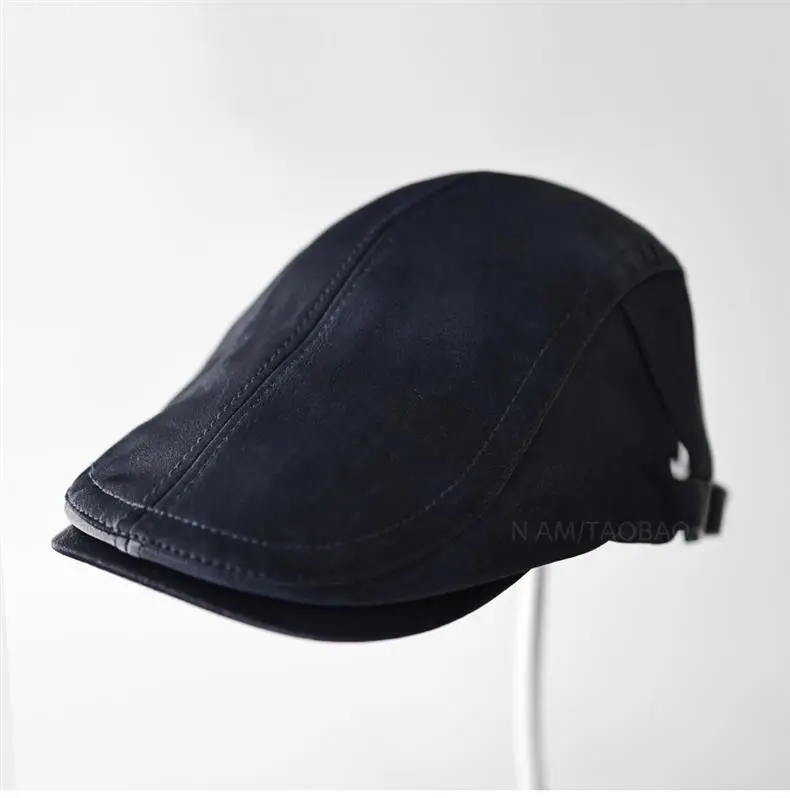 Black Leather Forward Cap for Men Women Casual Sunshade Baseball Cap — feature 7