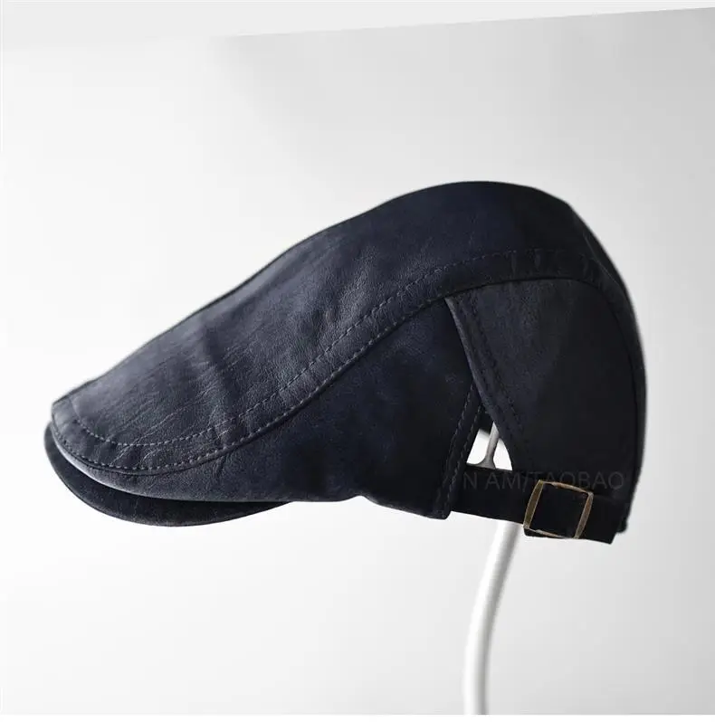 Black Leather Forward Cap for Men Women Casual Sunshade Baseball Cap — feature 9