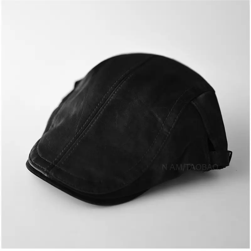 Black Leather Forward Cap for Men Women Casual Sunshade Baseball Cap - Image 5