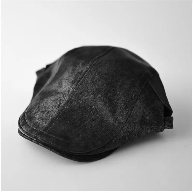 Black Leather Forward Cap for Men Women Casual Sunshade Baseball Cap - Image 6