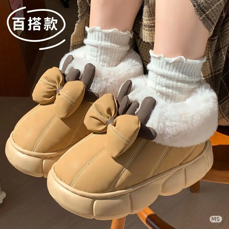 2025 New Warm and Comfortable Home and Outdoor Wear Thick-Soled Plush Antler Cotton Shoes - Image 4