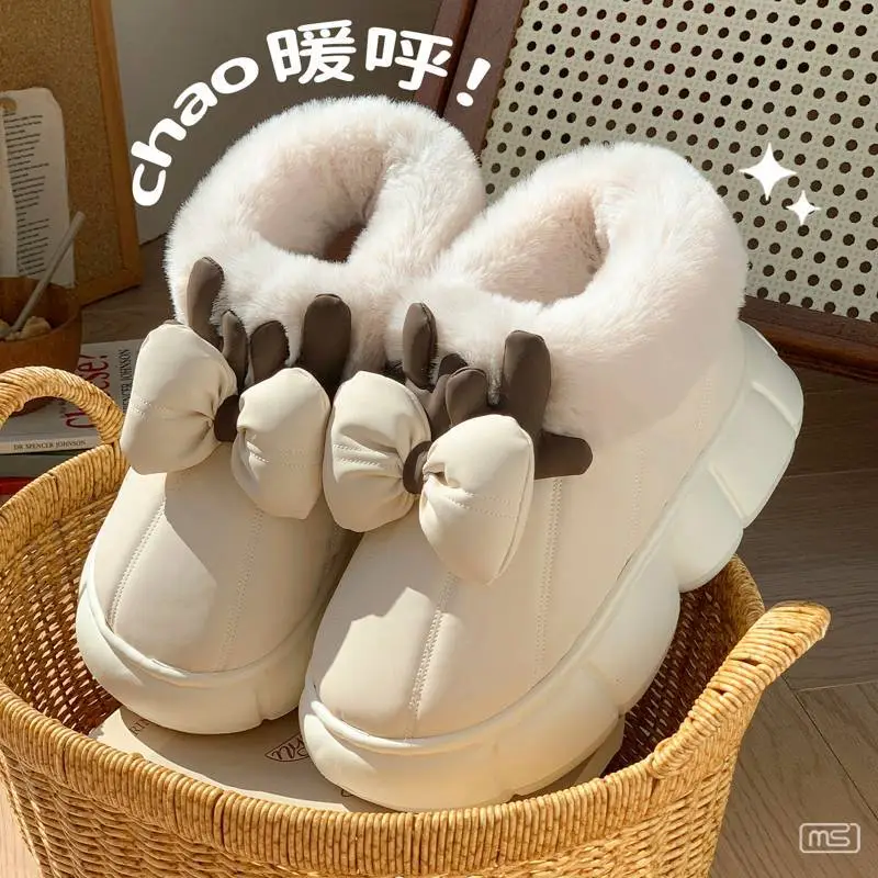 2025 New Warm and Comfortable Home and Outdoor Wear Thick-Soled Plush Antler Cotton Shoes - Image 8
