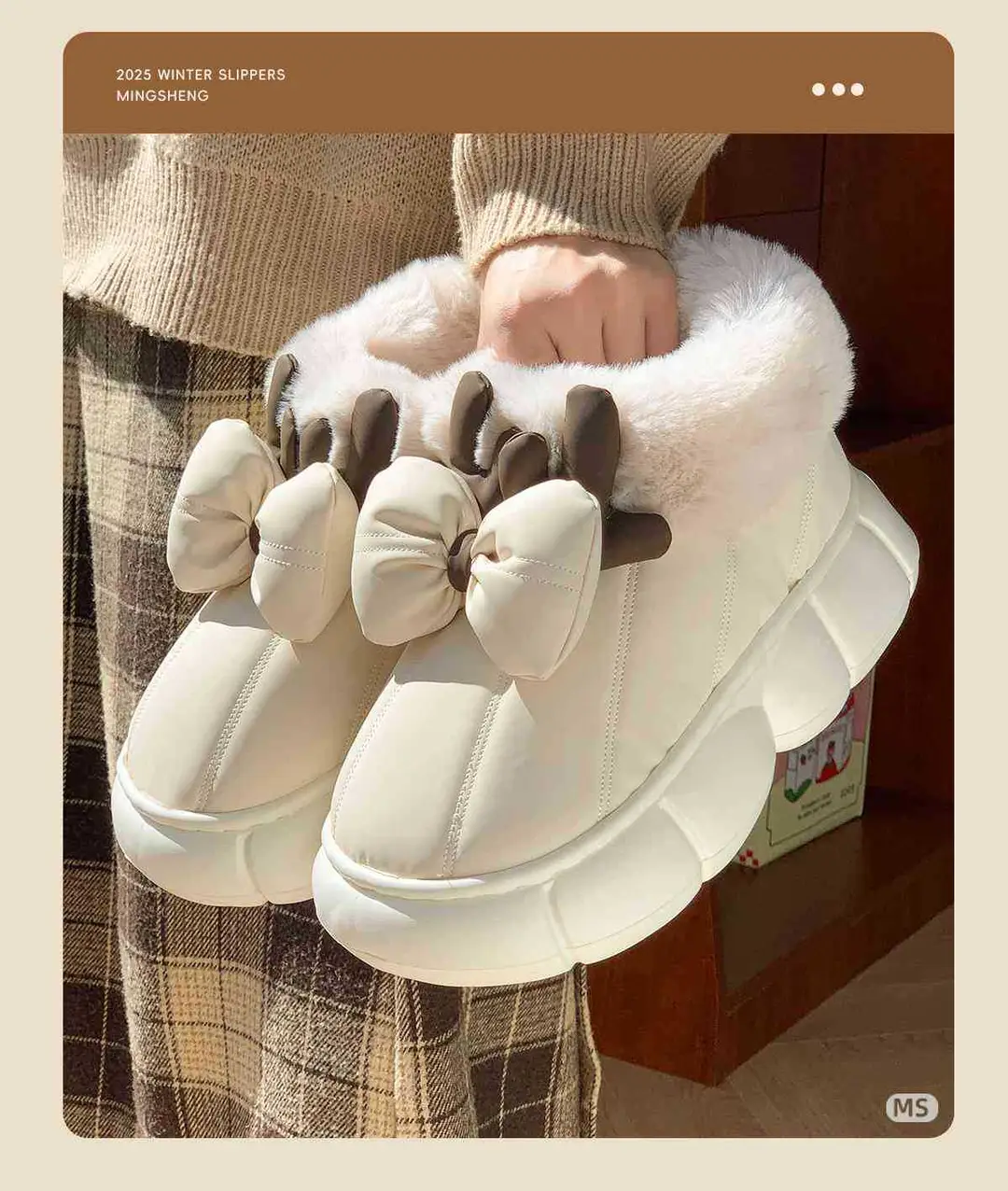 2025 New Warm and Comfortable Home and Outdoor Wear Thick-Soled Plush Antler Cotton Shoes — feature 4