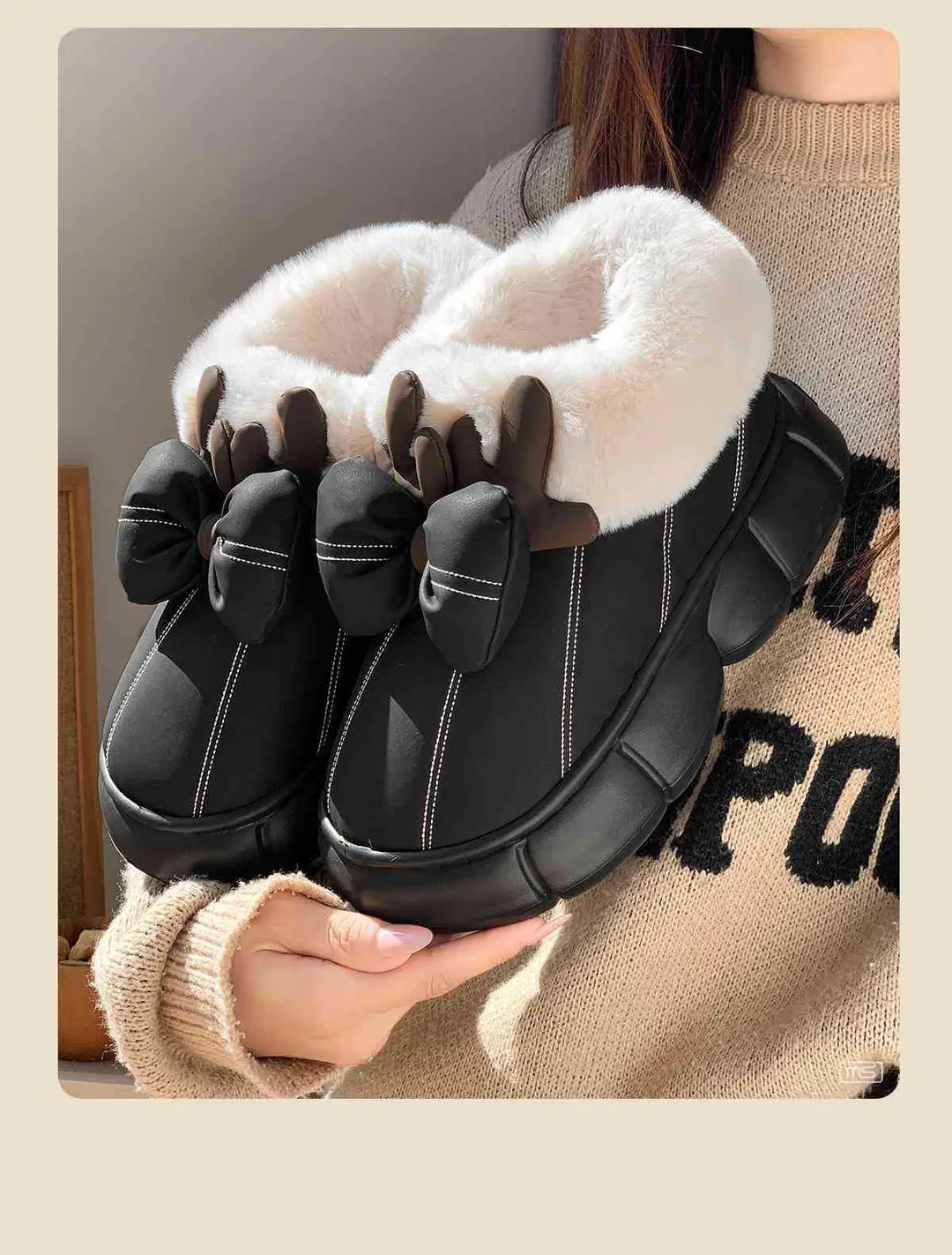 2025 New Warm and Comfortable Home and Outdoor Wear Thick-Soled Plush Antler Cotton Shoes — feature 9