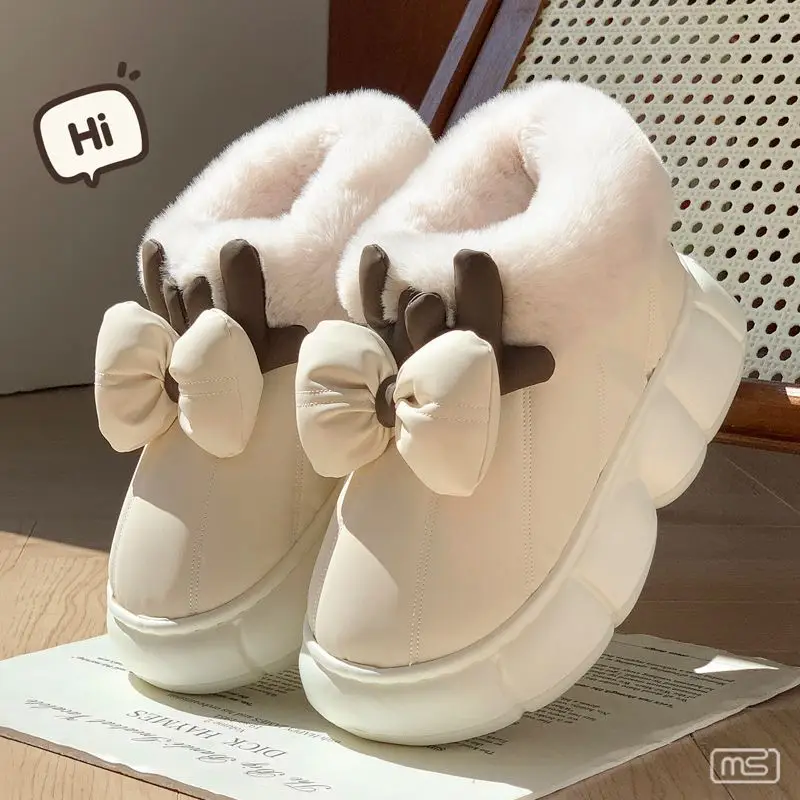 2025 New Warm and Comfortable Home and Outdoor Wear Thick-Soled Plush Antler Cotton Shoes - Image 2