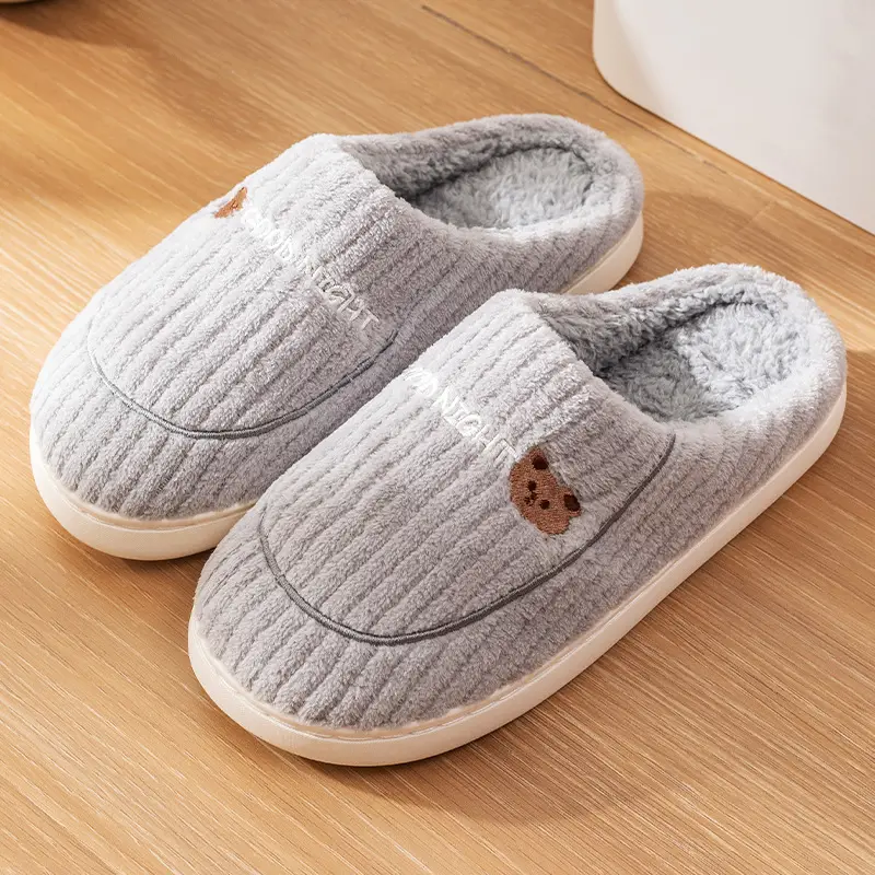 Women Winter Stuffed Cotton Slippers Beige 2024 - Image 5
