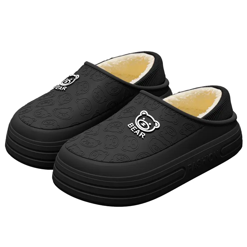 Men's Winter Waterproof Cotton Slippers Black