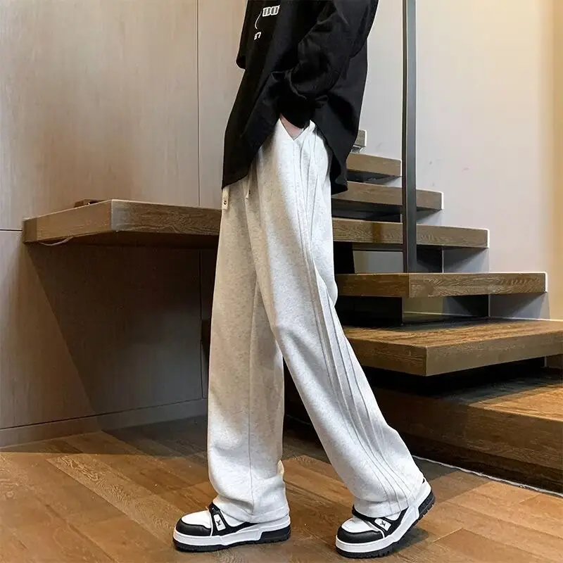Autumn and Winter New Trendy Heavy Men's Sweatpants Wide-Leg Sports Pants Loose Versatile Straight Fleece Casual