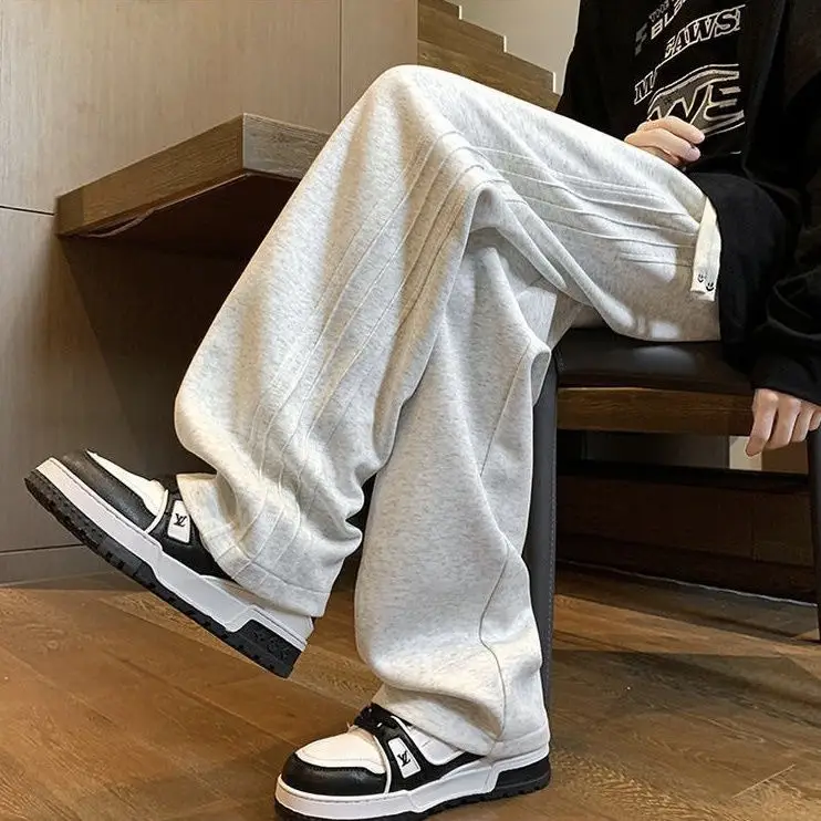 Autumn and Winter New Trendy Heavy Men's Sweatpants Wide-Leg Sports Pants Loose Versatile Straight Fleece Casual — feature 12
