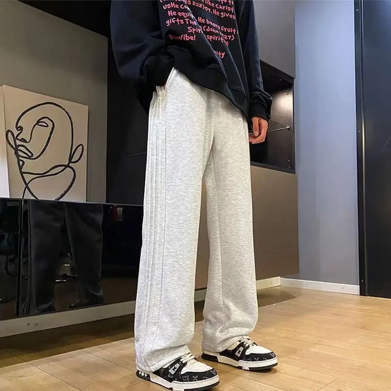 Autumn and Winter New Trendy Heavy Men's Sweatpants Wide-Leg Sports Pants Loose Versatile Straight Fleece Casual — feature 19