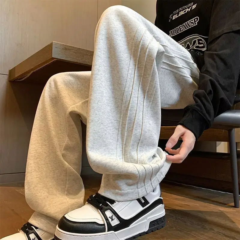 Autumn and Winter New Trendy Heavy Men's Sweatpants Wide-Leg Sports Pants Loose Versatile Straight Fleece Casual — feature 3