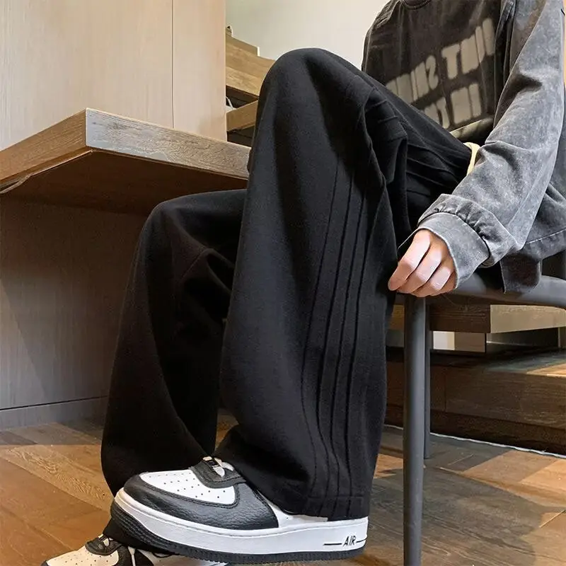 Autumn and Winter New Trendy Heavy Men's Sweatpants Wide-Leg Sports Pants Loose Versatile Straight Fleece Casual — feature 6