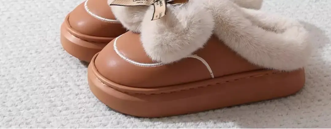 Zuo'Er 411 Butterfly 2025 Cotton Slippers for Couples, Fleece-Lined, Warm, Non-Slip, Solid Color, Suitable for Indoor and Outdoor Use, High-End Cotton Slippers — feature 2