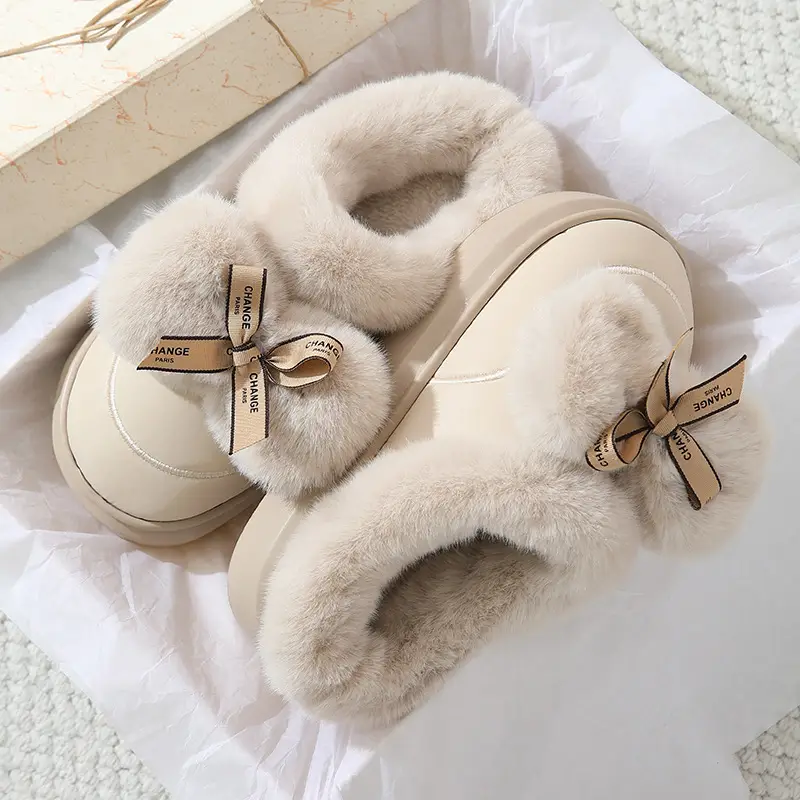 Zuo'Er 411 Butterfly 2025 Cotton Slippers for Couples, Fleece-Lined, Warm, Non-Slip, Solid Color, Suitable for Indoor and Outdoor Use, High-End Cotton Slippers - Image 2
