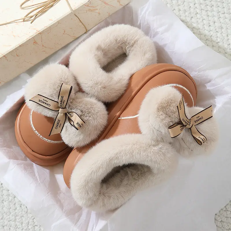 Zuo'Er 411 Butterfly 2025 Cotton Slippers for Couples, Fleece-Lined, Warm, Non-Slip, Solid Color, Suitable for Indoor and Outdoor Use, High-End Cotton Slippers - Image 3