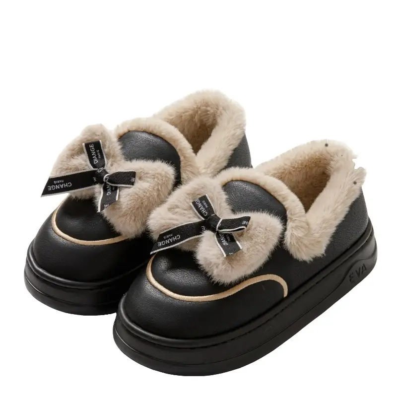 Fleece Lined Bow Slippers for Men Winter Warm Comfort