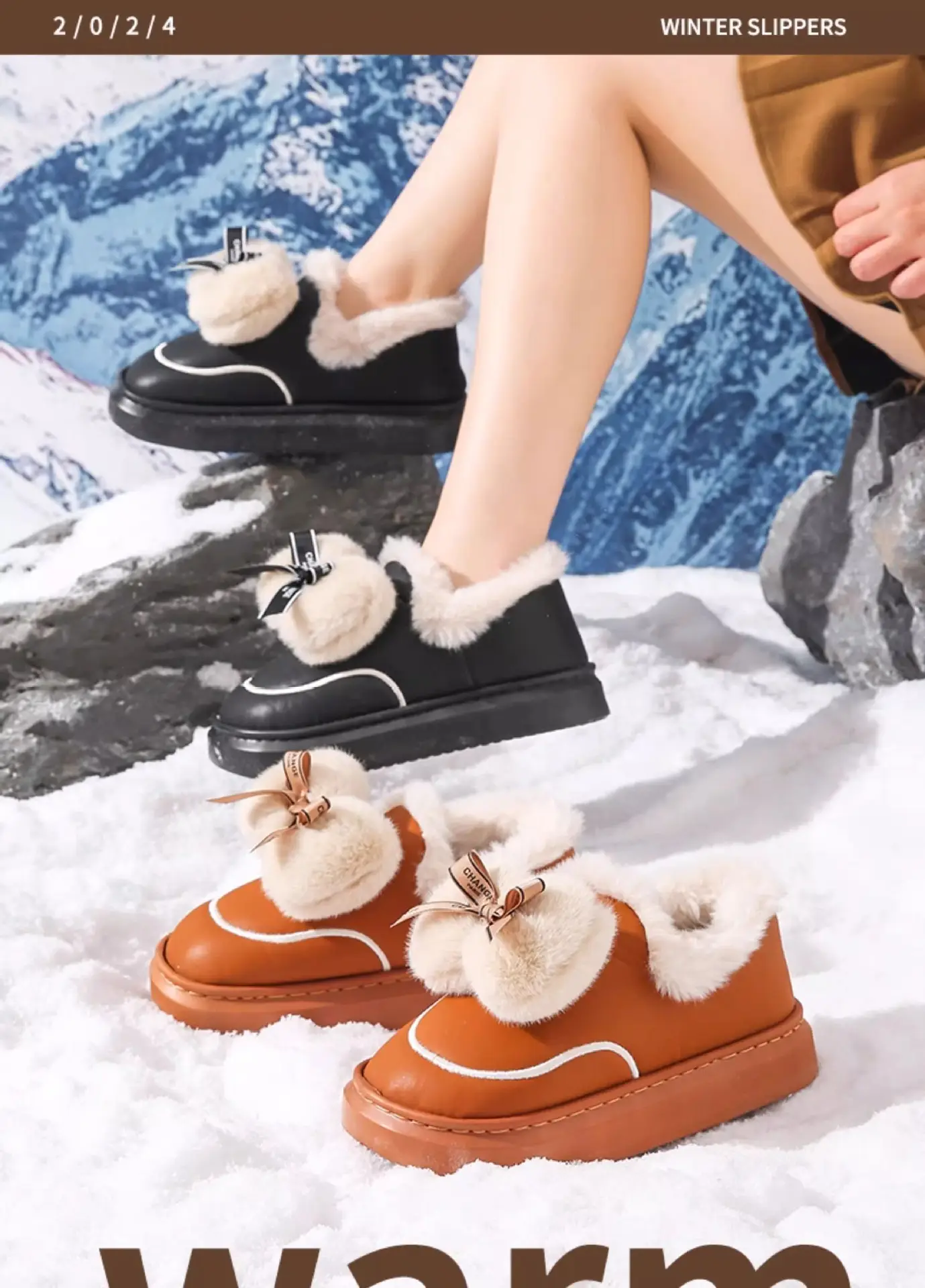 Fleece Lined Bow Slippers for Men Winter Warm Comfort — feature 1