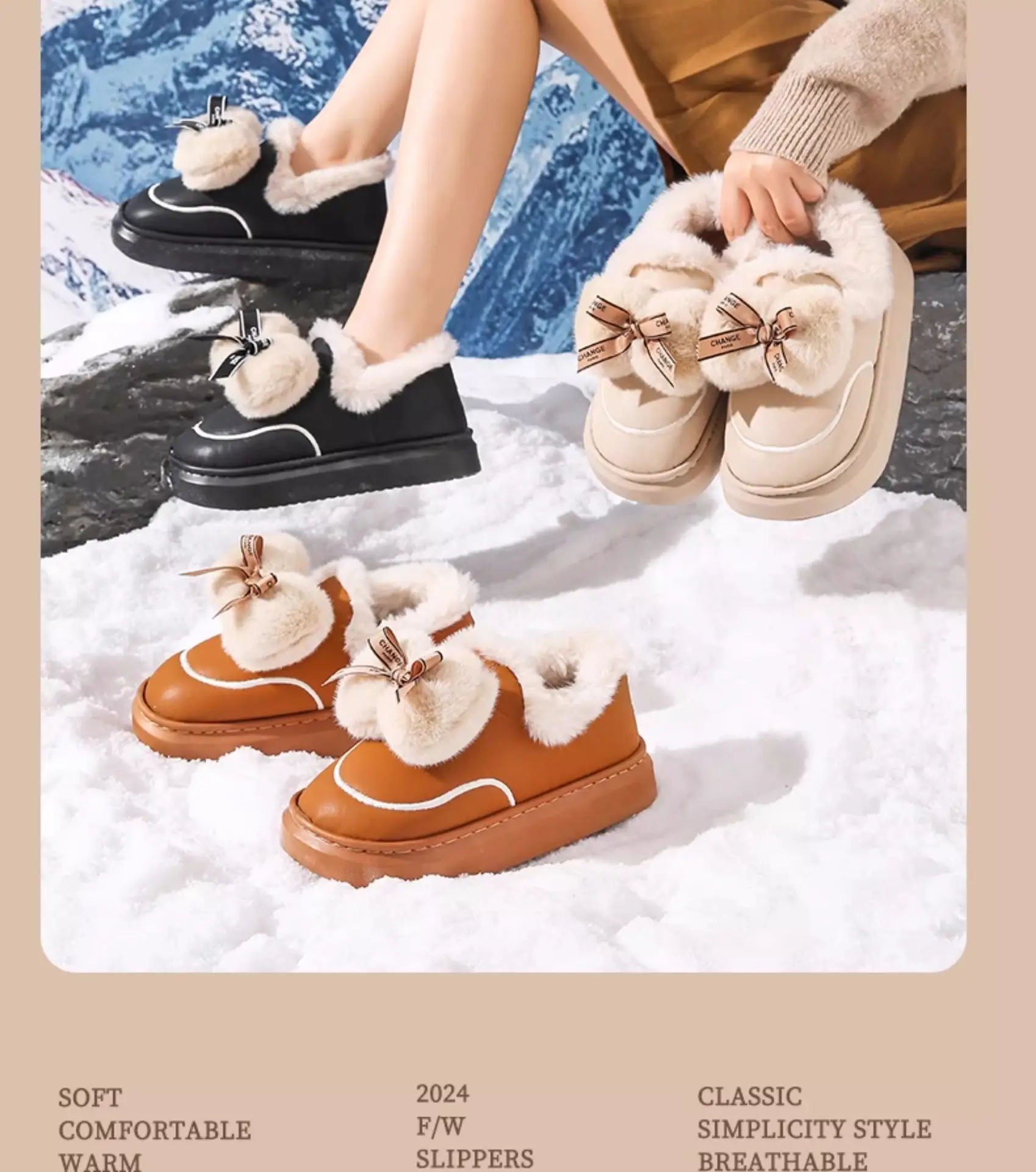 Fleece Lined Bow Slippers for Men Winter Warm Comfort — feature 9