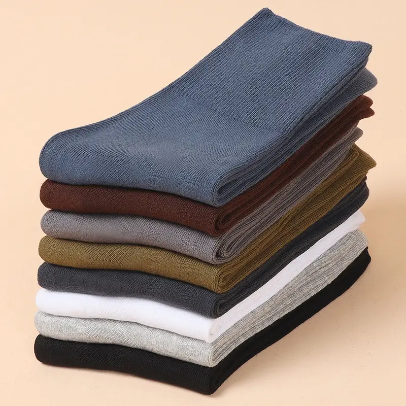 Pure Cotton Double-Needle Loose Socks Men's Business Socks Pure Color Cotton Socks Sweat-Absorbent and Deodorant Mid-Length Autumn and Winter Stockings