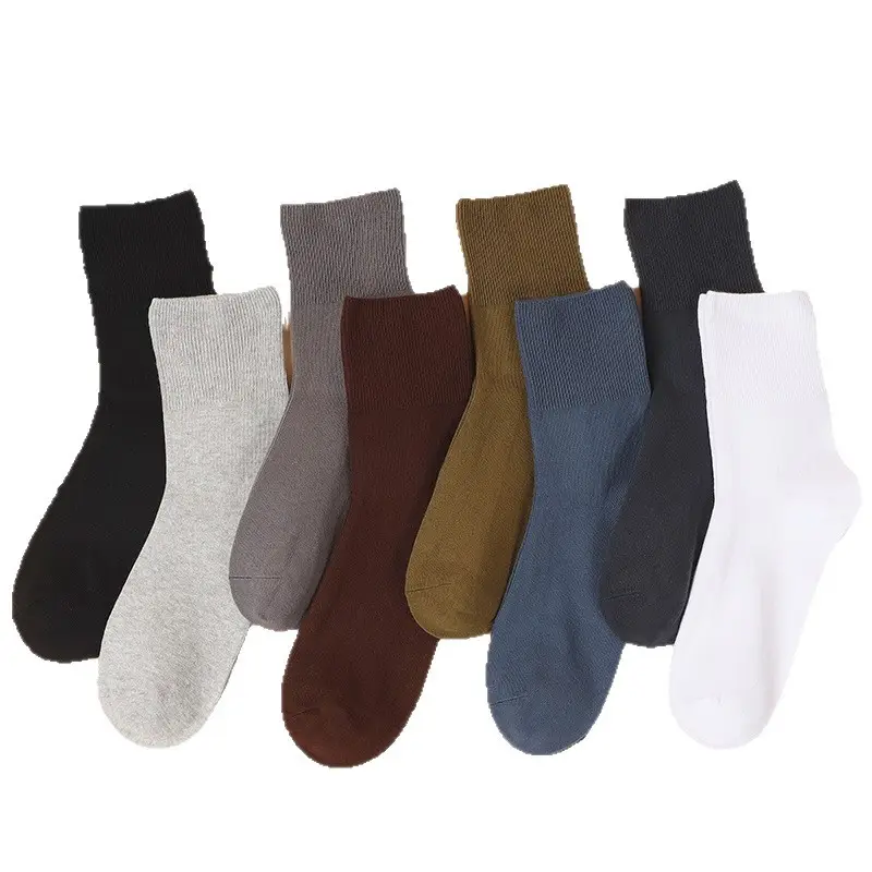 Pure Cotton Double-Needle Loose Socks Men's Business Socks Pure Color Cotton Socks Sweat-Absorbent and Deodorant Mid-Length Autumn and Winter Stockings