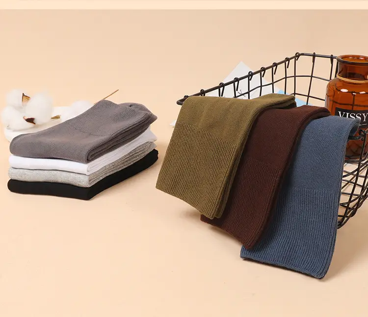Pure Cotton Double-Needle Loose Socks Men's Business Socks Pure Color Cotton Socks Sweat-Absorbent and Deodorant Mid-Length Autumn and Winter Stockings — feature 10
