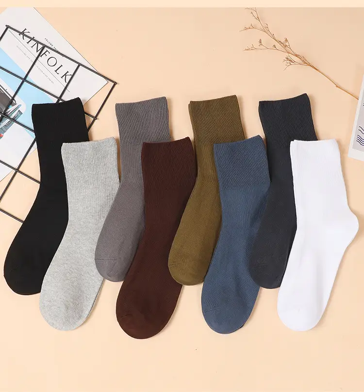 Pure Cotton Double-Needle Loose Socks Men's Business Socks Pure Color Cotton Socks Sweat-Absorbent and Deodorant Mid-Length Autumn and Winter Stockings — feature 12