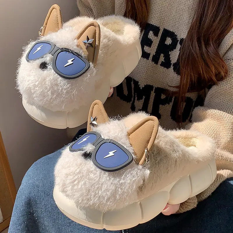 Lightning Dog Cartoon Thickened Warm Home Couple Slippers Autumn and Winter Non-Slip Indoor Plush Slippers - Image 11