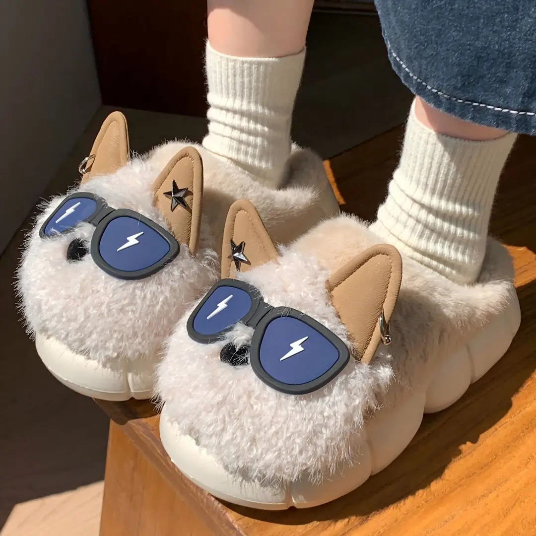 Lightning Dog Cartoon Thickened Warm Home Couple Slippers Autumn and Winter Non-Slip Indoor Plush Slippers - Image 12