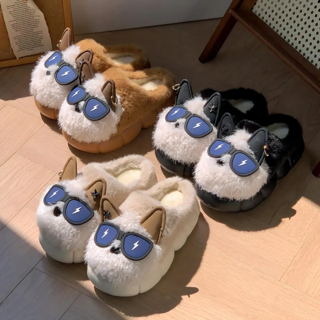 Lightning Dog Cartoon Thickened Warm Home Couple Slippers Autumn and Winter Non-Slip Indoor Plush Slippers - Image 13