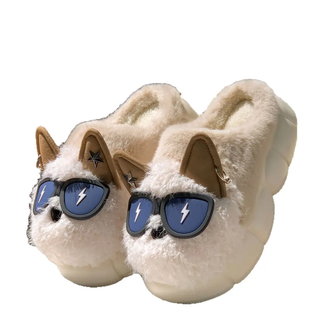 Lightning Dog Cartoon Thickened Warm Home Couple Slippers Autumn and Winter Non-Slip Indoor Plush Slippers - Image 14