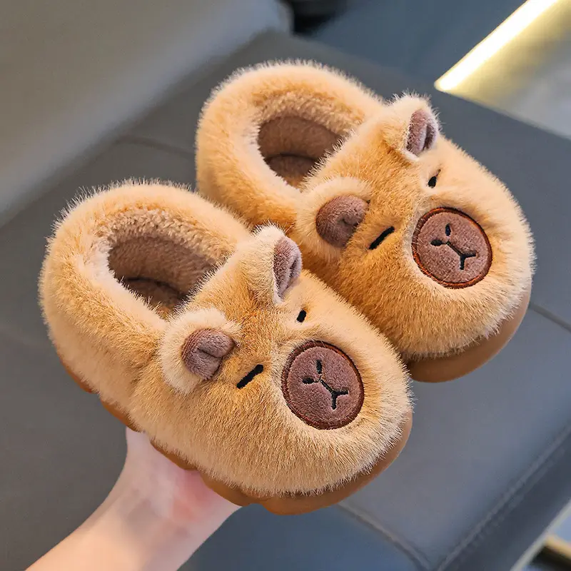 2025 Winter Kids Fleece Lined Slippers Brown - Image 5