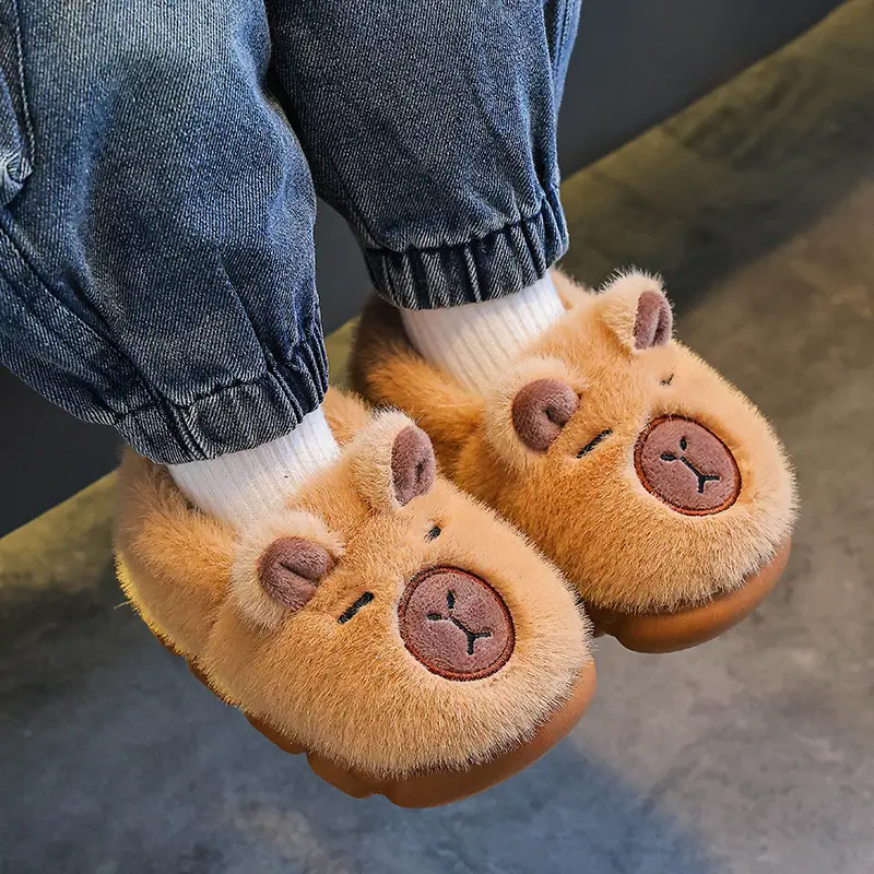 2025 Winter Kids Fleece Lined Slippers Brown - Image 6