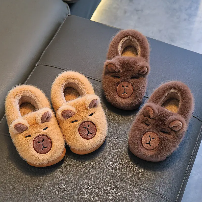 2025 Winter Kids Fleece Lined Slippers Brown - Image 7