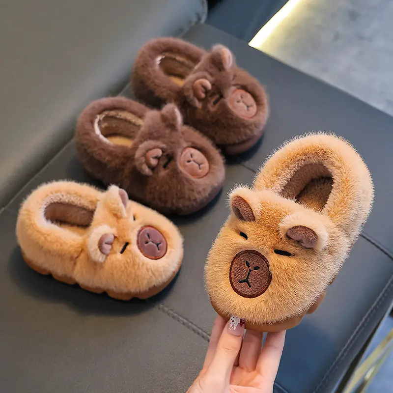 2025 Winter Kids Fleece Lined Slippers Brown - Image 8