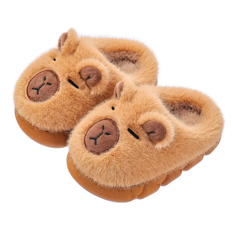 2025 Winter Kids Fleece Lined Slippers Brown - Image 9