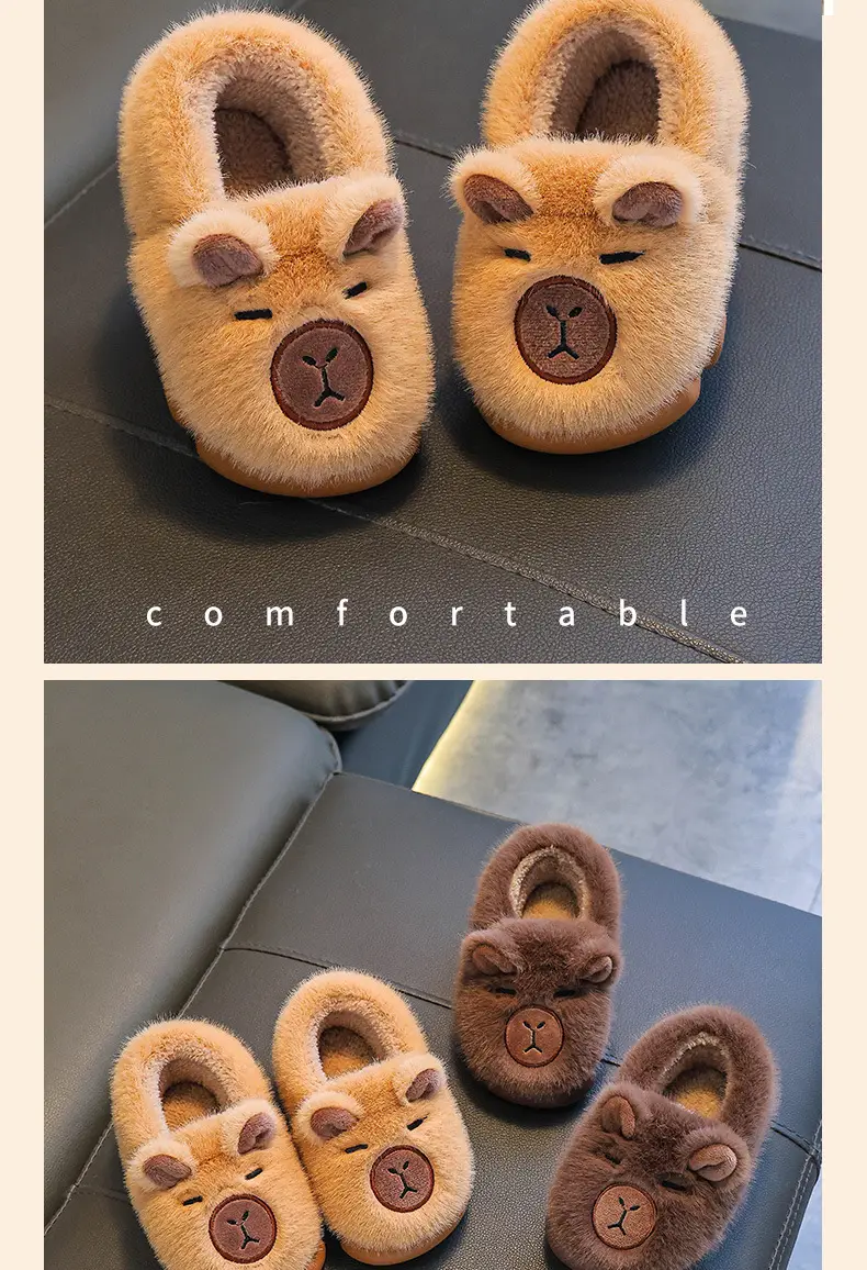 2025 Winter Kids Fleece Lined Slippers Brown — feature 10