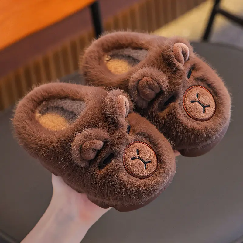 2025 Winter Kids Fleece Lined Slippers Brown - Image 2