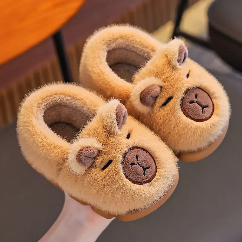 2025 Winter Kids Fleece Lined Slippers Brown - Image 3