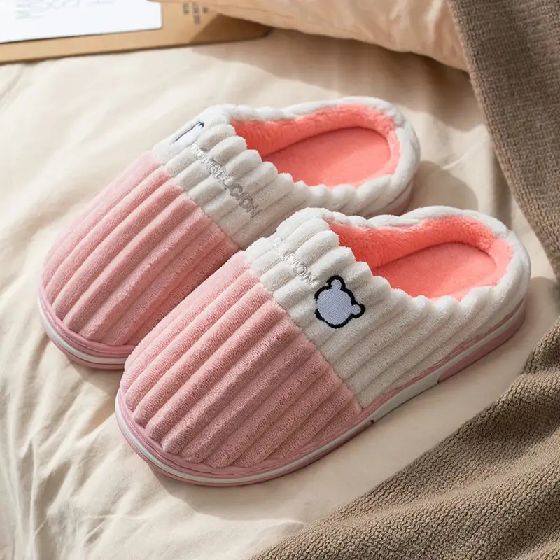 Cotton Slippers for Men, Autumn and Winter New Style, Indoor Home Use, Thick-Soled, Non-Slip, Warm, Plush, Household, Women's Winter