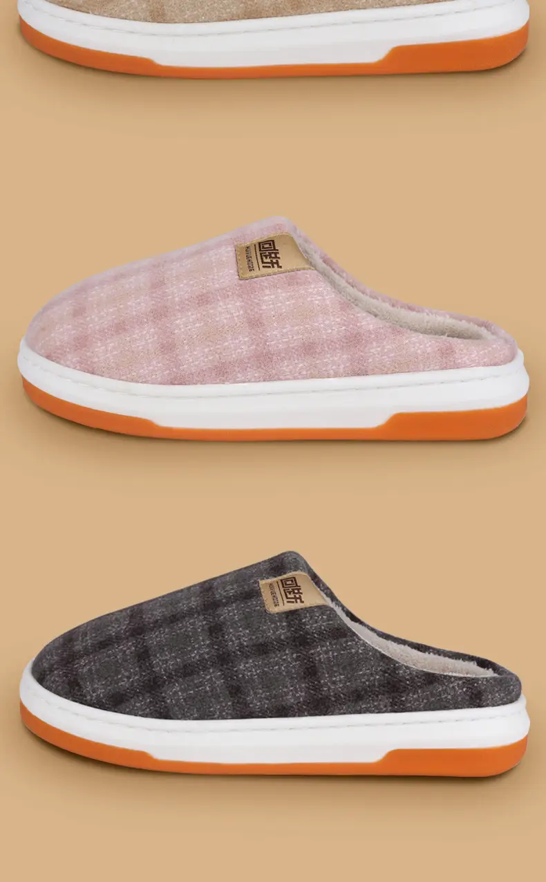 Women's Plush Cotton Winter Slippers Gray Orange — feature 16