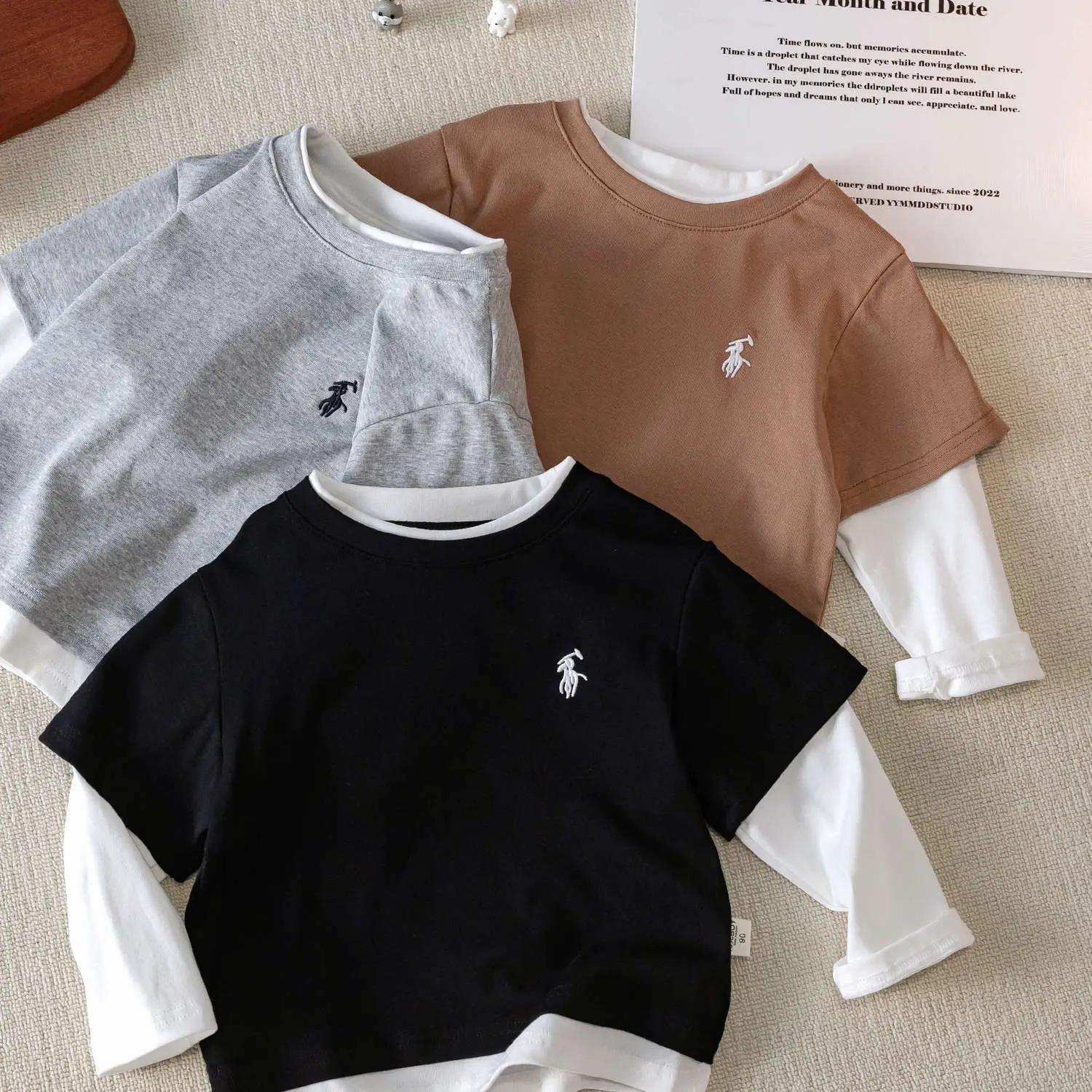 Children's Long Sleeve T-Shirt Brown White Cotton Baby Toddler