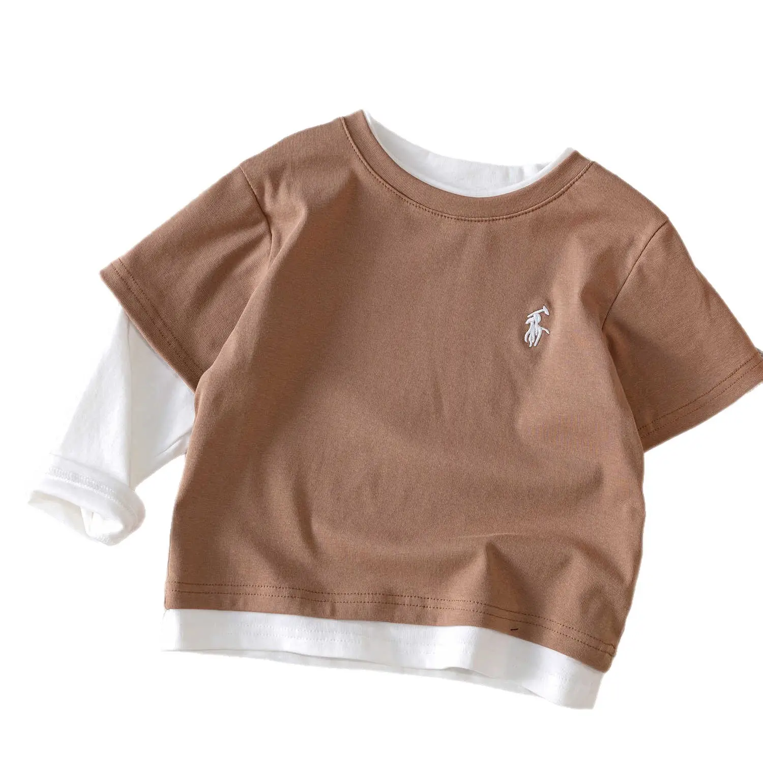 Children's Long Sleeve T-Shirt Brown White Cotton Baby Toddler