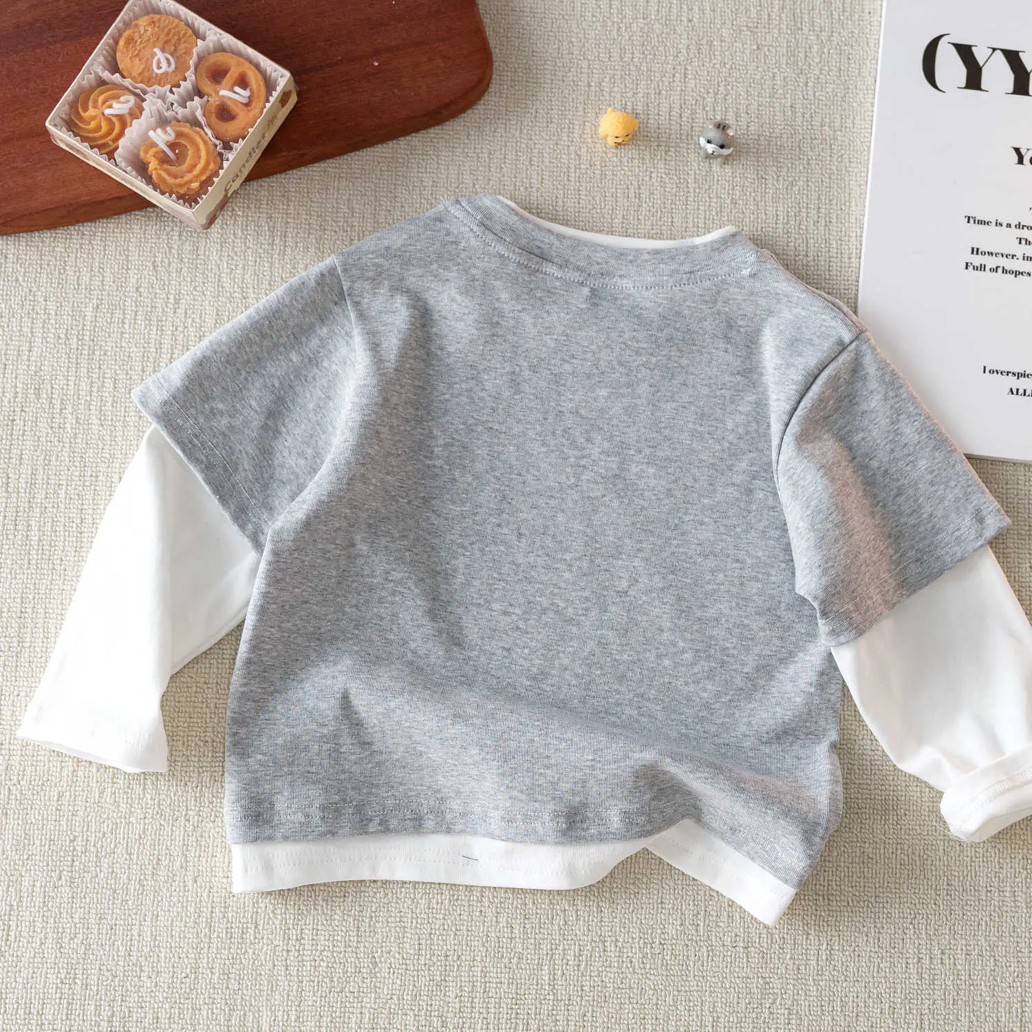 Children's Long Sleeve T-Shirt Brown White Cotton Baby Toddler — feature 12