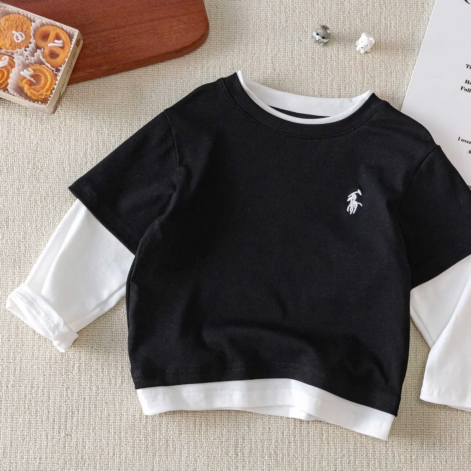 Children's Long Sleeve T-Shirt Brown White Cotton Baby Toddler