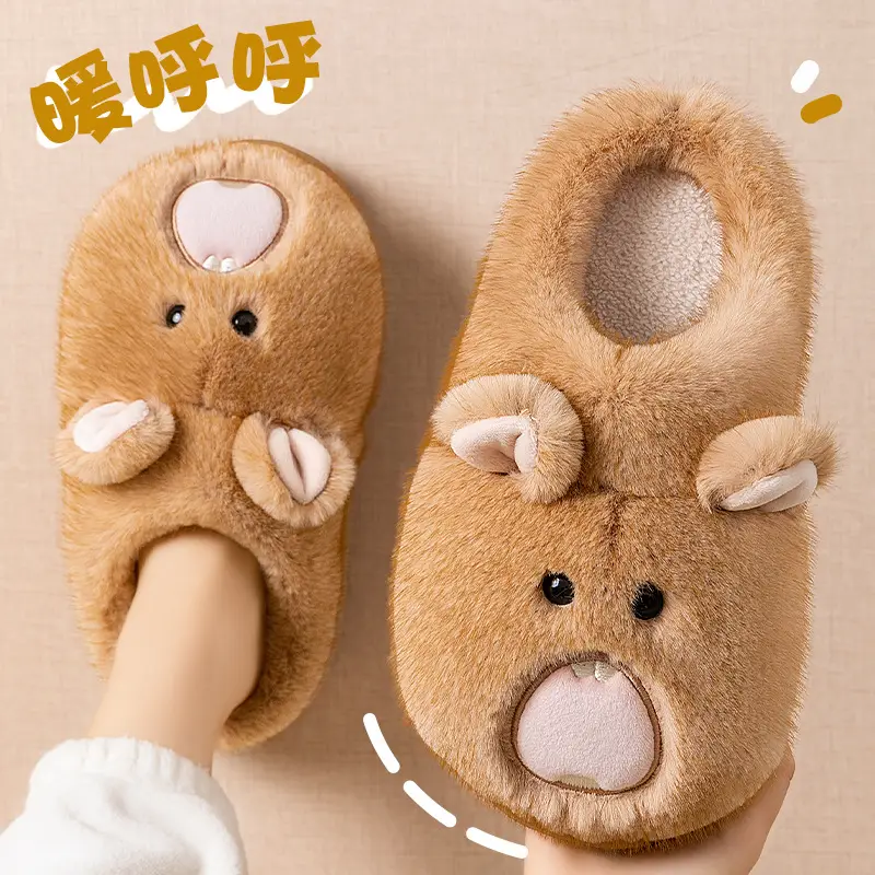 Maternity Cotton Slippers for Women 2025 New Autumn Winter Non-Slip Warm Plush Cute Cartoon Groundhog - Image 3