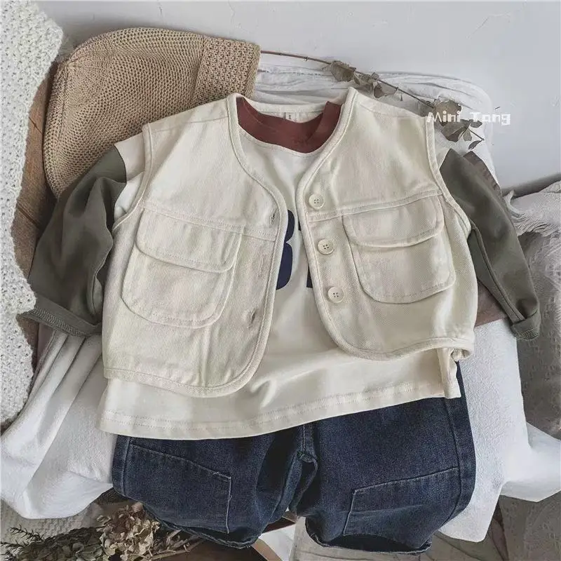 Pure Cotton Boys Color Block T-Shirt 2025 Spring Autumn Loose Long Sleeve Versatile Base Shirt Top Trendy T-Shirt - Image 5