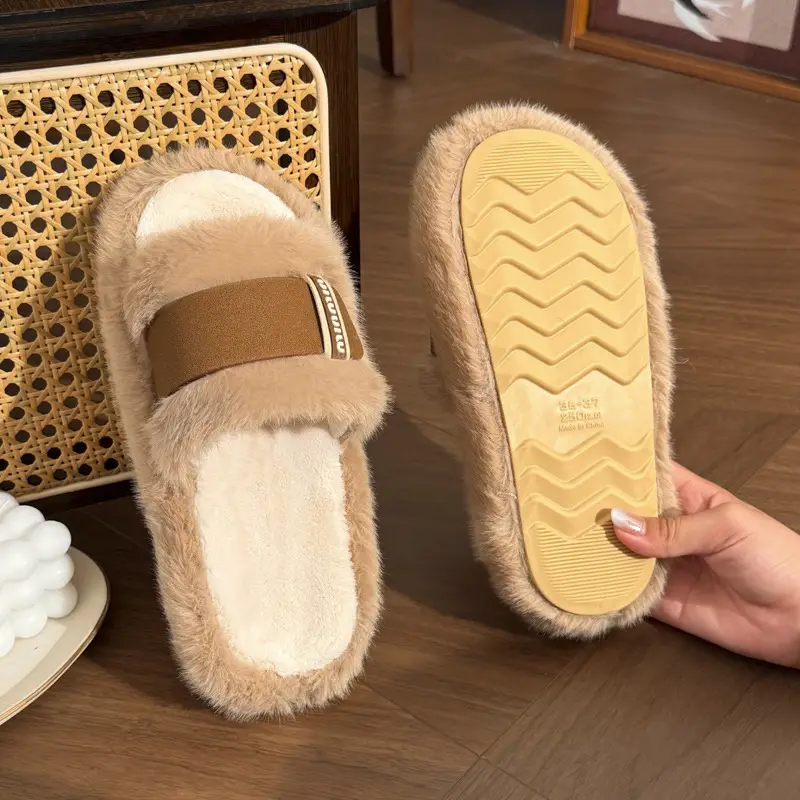 Mingsheng 2025 New Autumn and Winter Thick Plush Open-Toe Slippers Foreign Trade Fashion Lazy Open-Toe Flat Cotton Slippers - Image 7