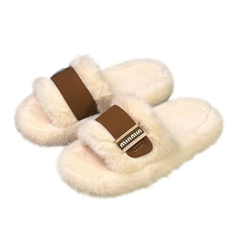 Mingsheng 2025 New Autumn and Winter Thick Plush Open-Toe Slippers Foreign Trade Fashion Lazy Open-Toe Flat Cotton Slippers - Image 8