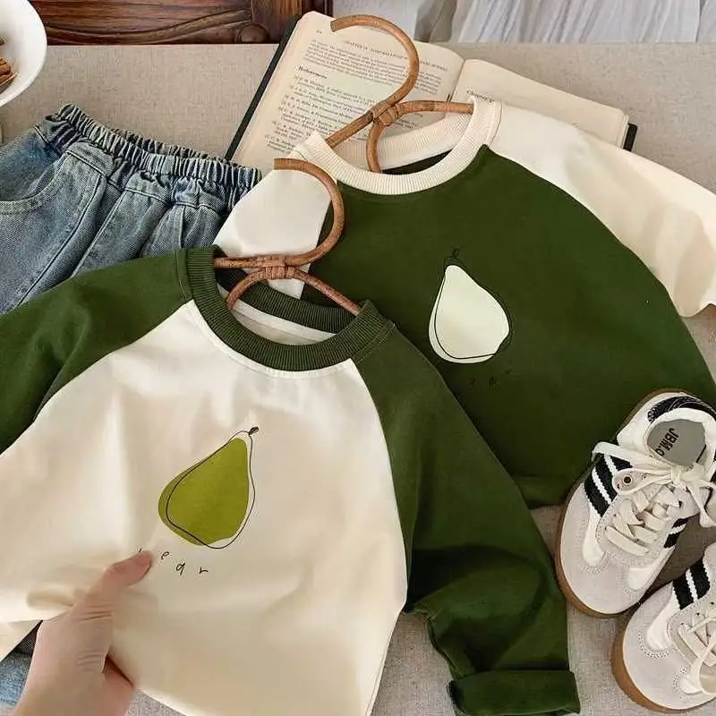 Boys Cotton Long Sleeve T-Shirt Green Cream Faux Fur Pockets - Image 6
