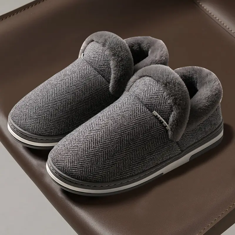 Men's Large Size Cotton Slippers Winter New Home Warm Thick-Soled Non-Slip Home Elderly Bag Heel Plush Cotton Shoes - Image 3